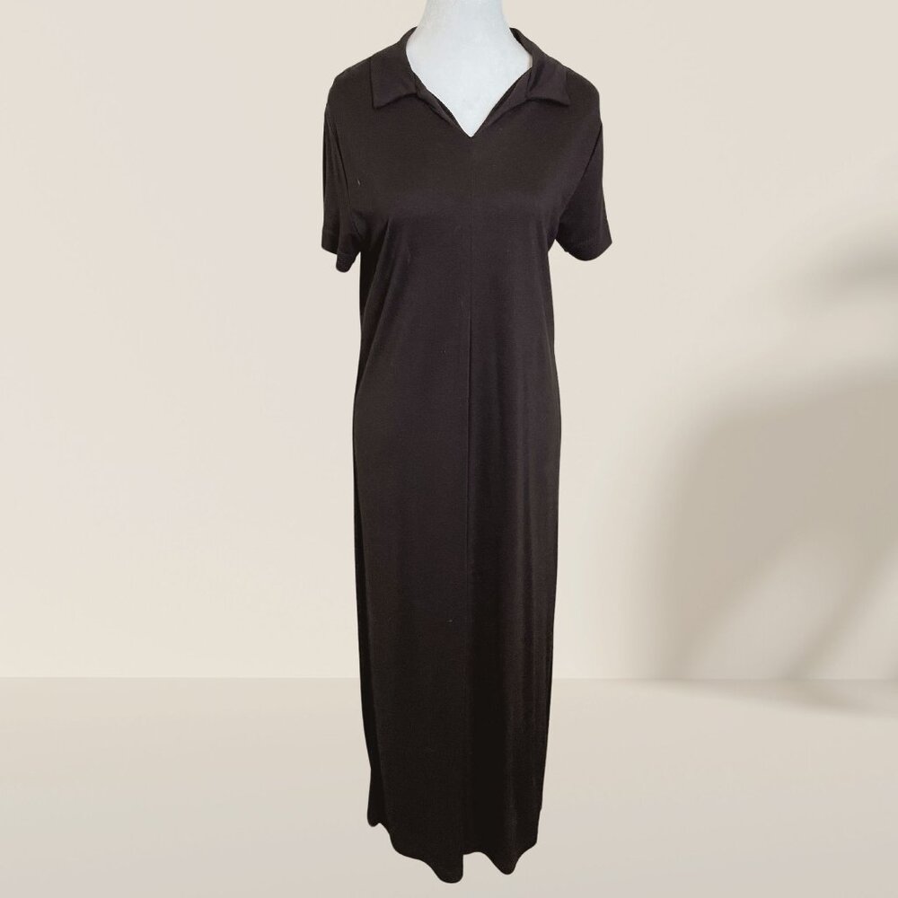 Hot Cotton Black Collared Midi Dress - Size M, Made in USA